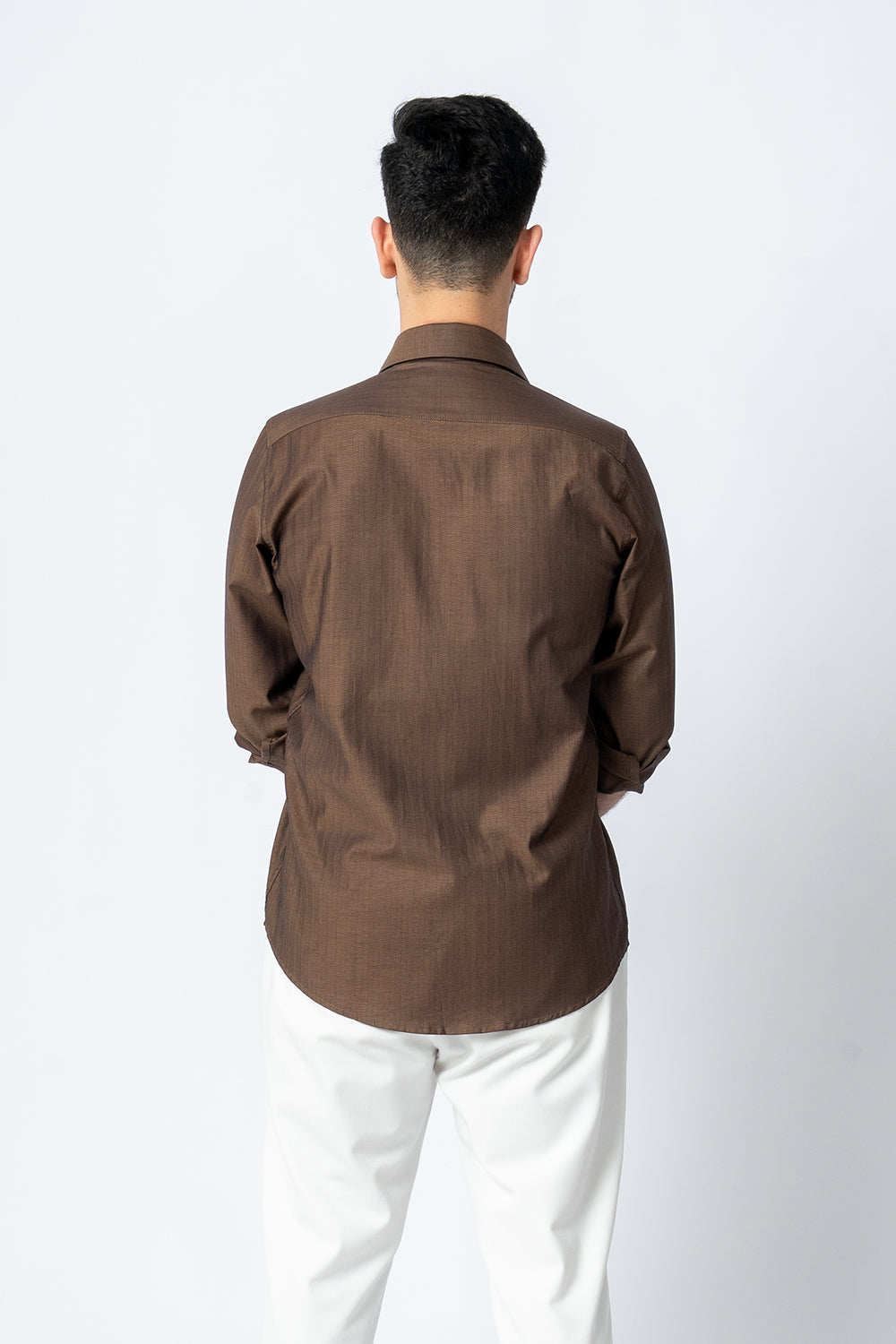 Self Strips Charcoal Brown Cotton Shirt