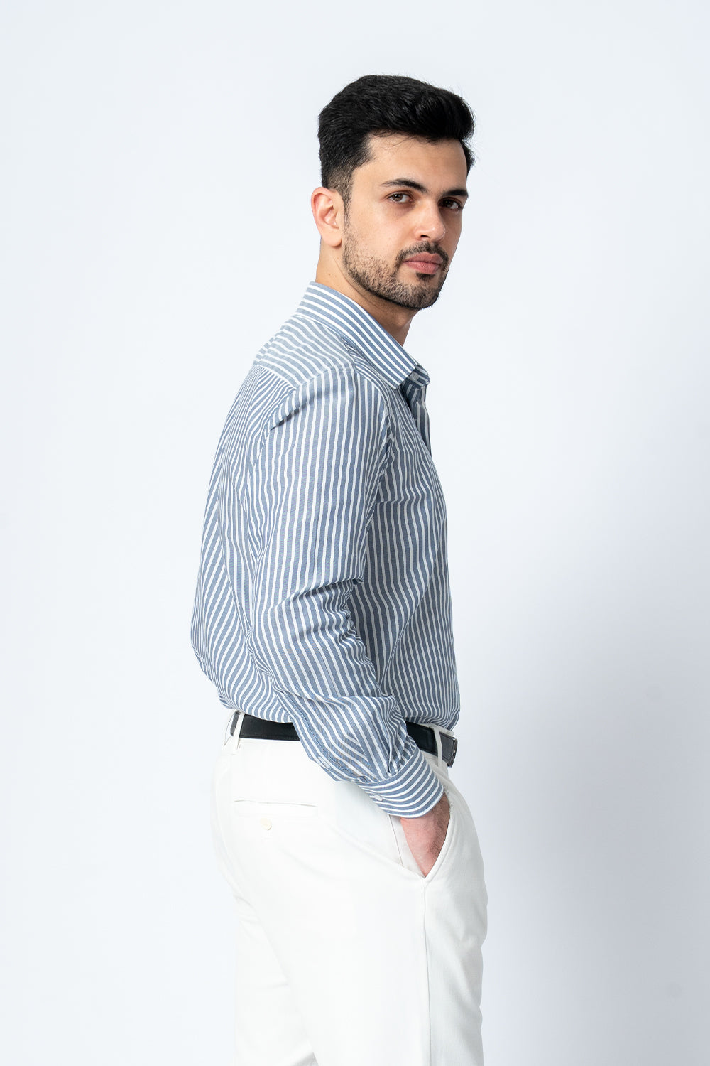Grey Striped Formal Cotton Shirt