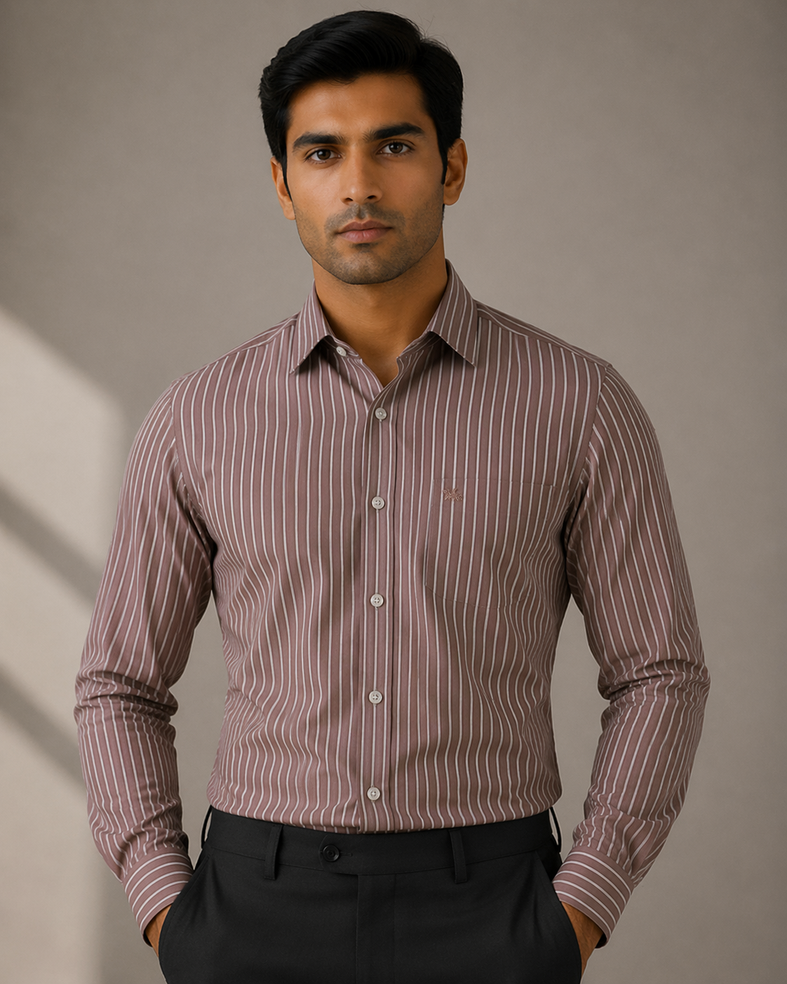 Giza Cotton brown stripes shirt.