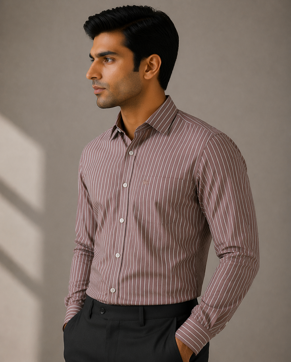 Giza Cotton brown stripes shirt.