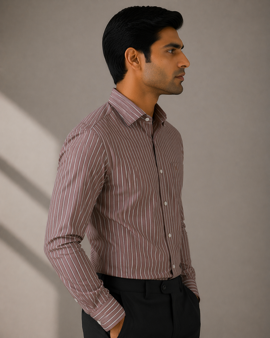 Giza Cotton brown stripes shirt.