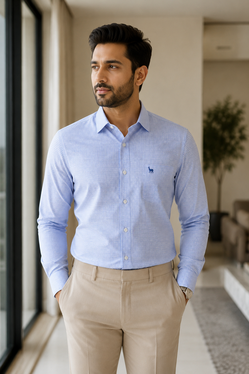 Giza Cotton Light Blue Checks