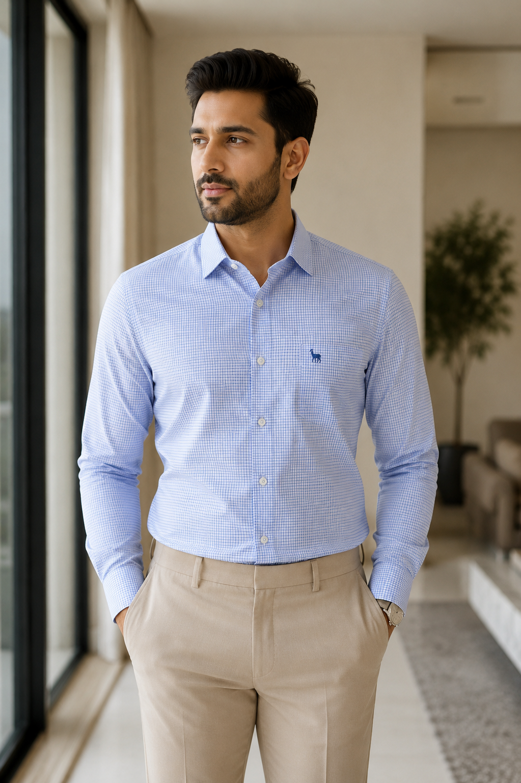 Giza Cotton Light Blue Checks