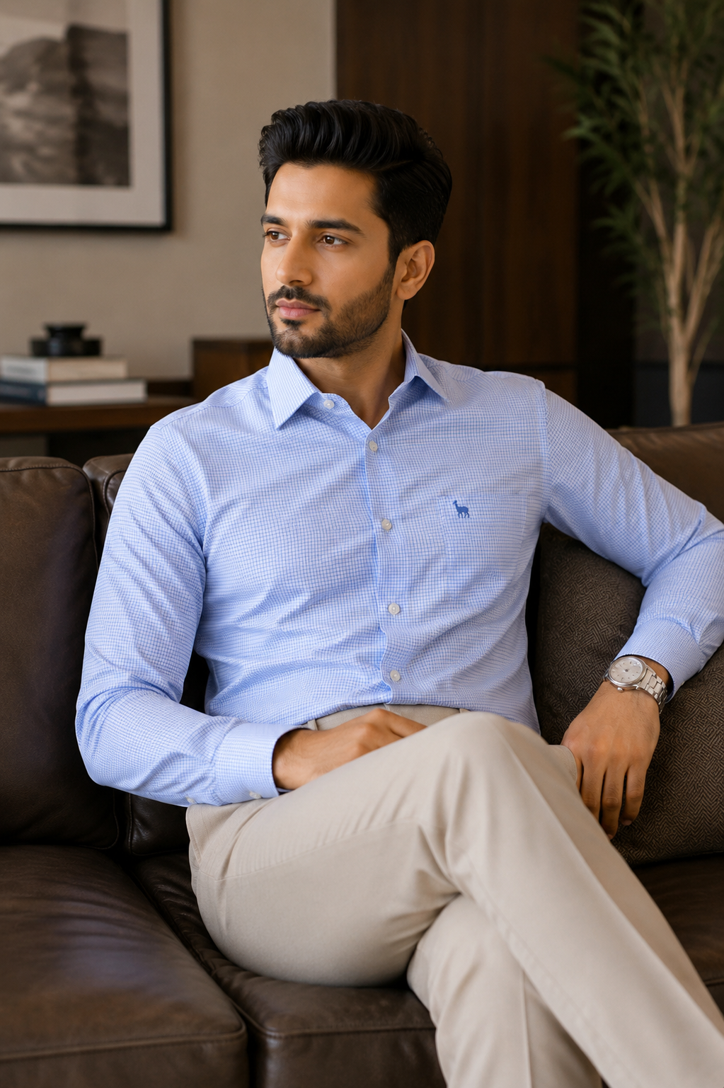 Giza Cotton Light Blue Checks