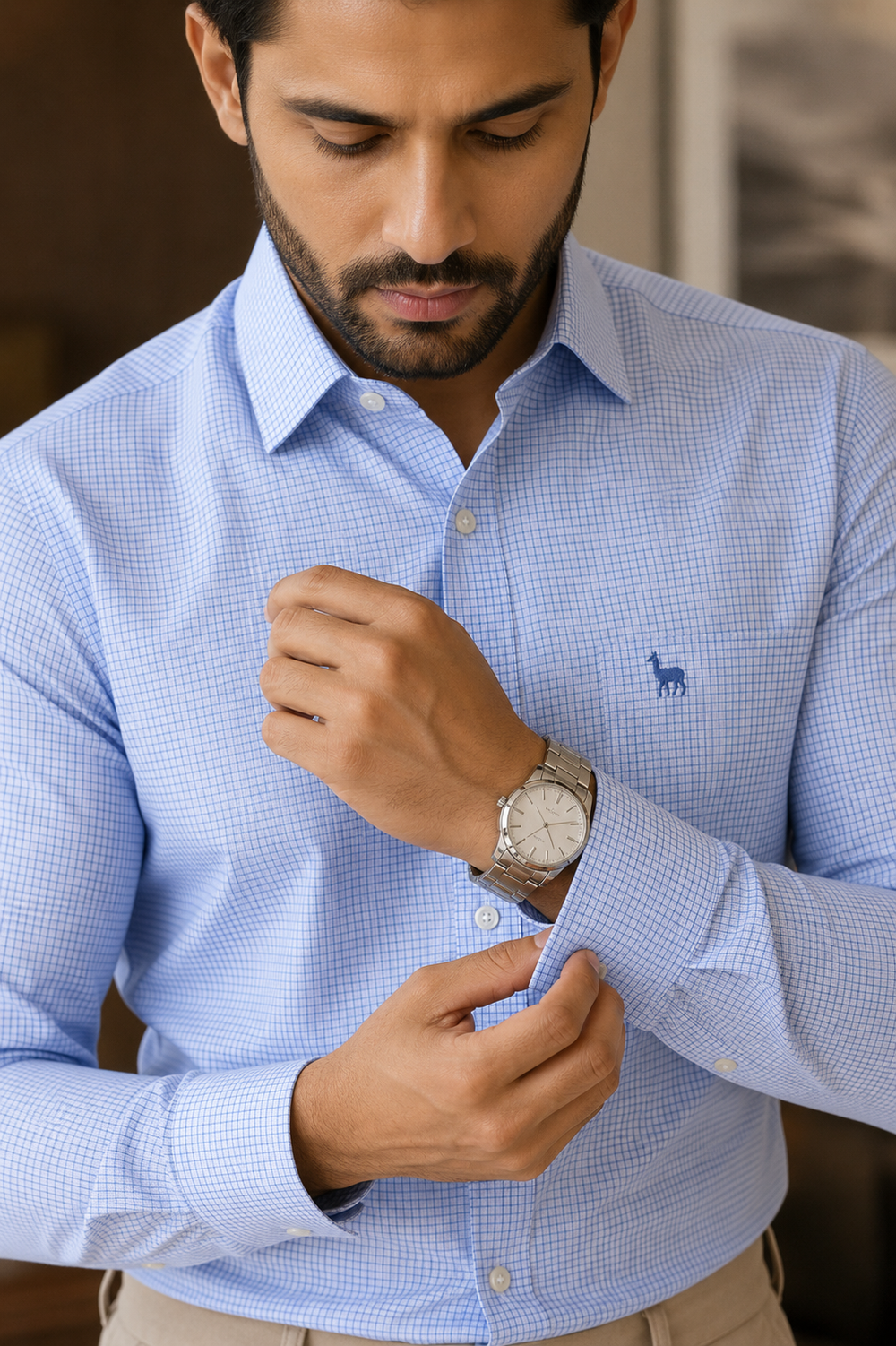 Giza Cotton Light Blue Checks