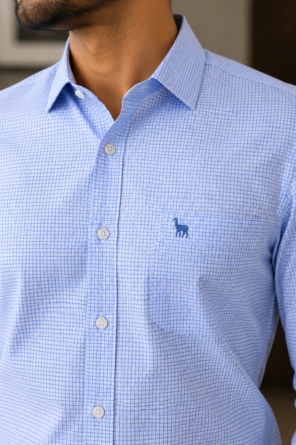 Giza Cotton Light Blue Checks