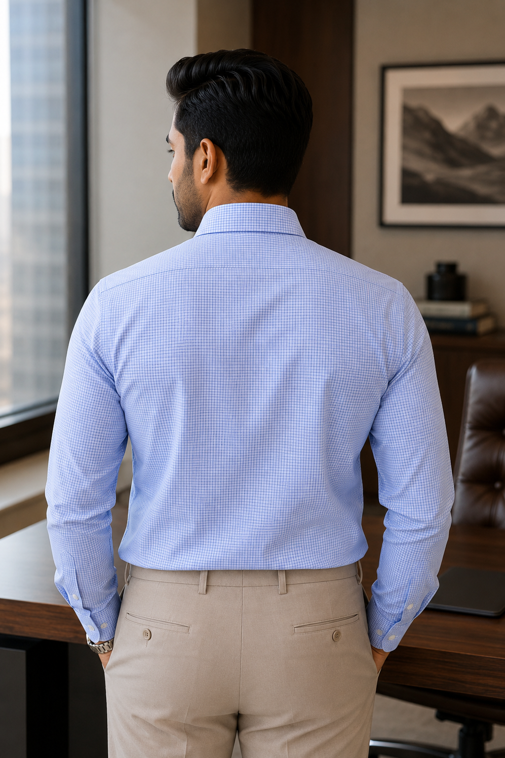 Giza Cotton Light Blue Checks