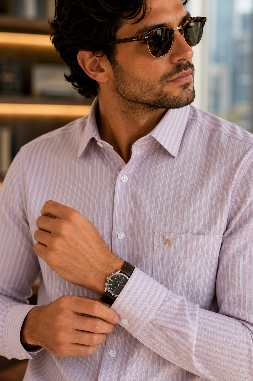 Giza Cotton Light Blush Pink with Fine White Vertical Pinstripes