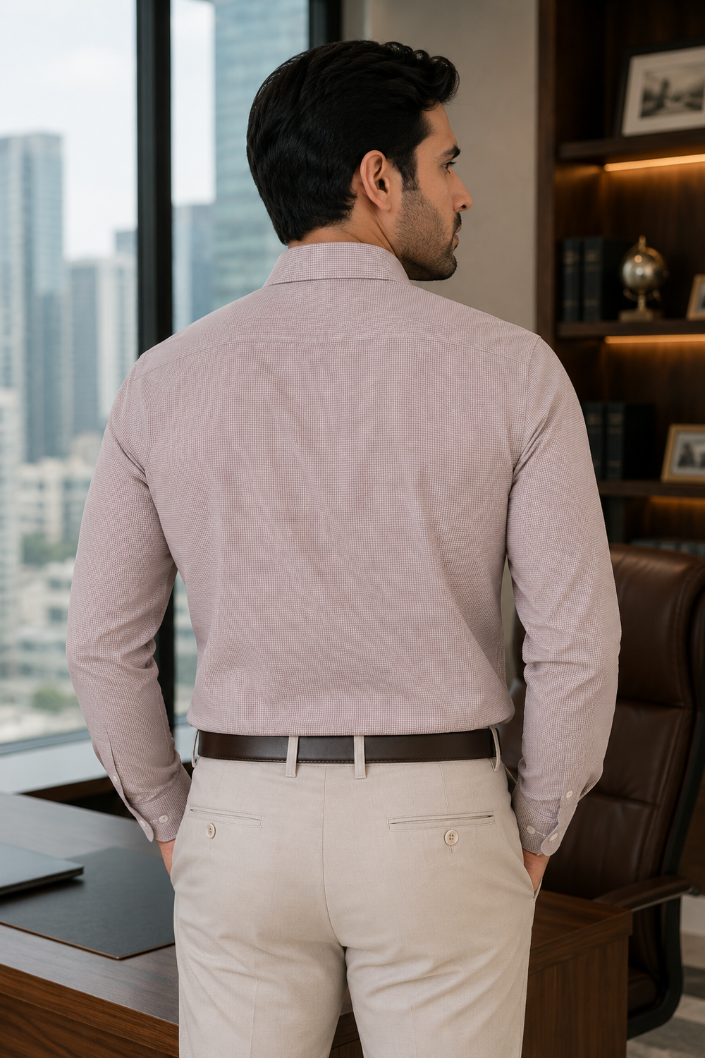 Giza Cotton Micro Houndstooth Shirt – Dusty Blush