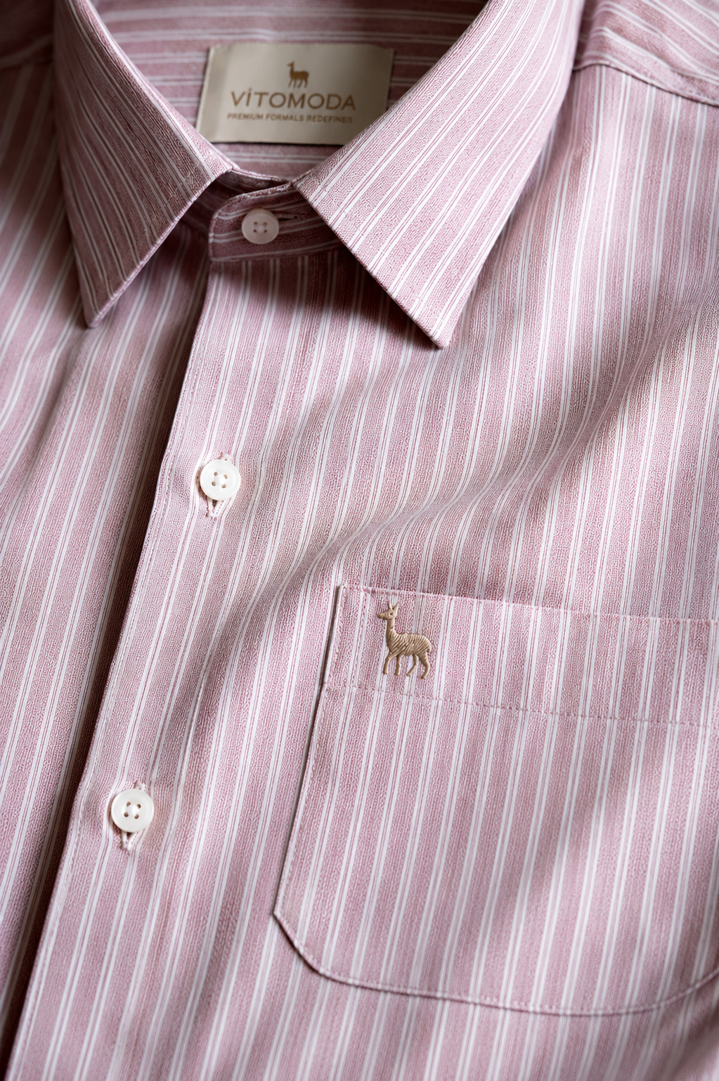 Giza Cotton Light Blush Pink with Fine White Vertical Pinstripes