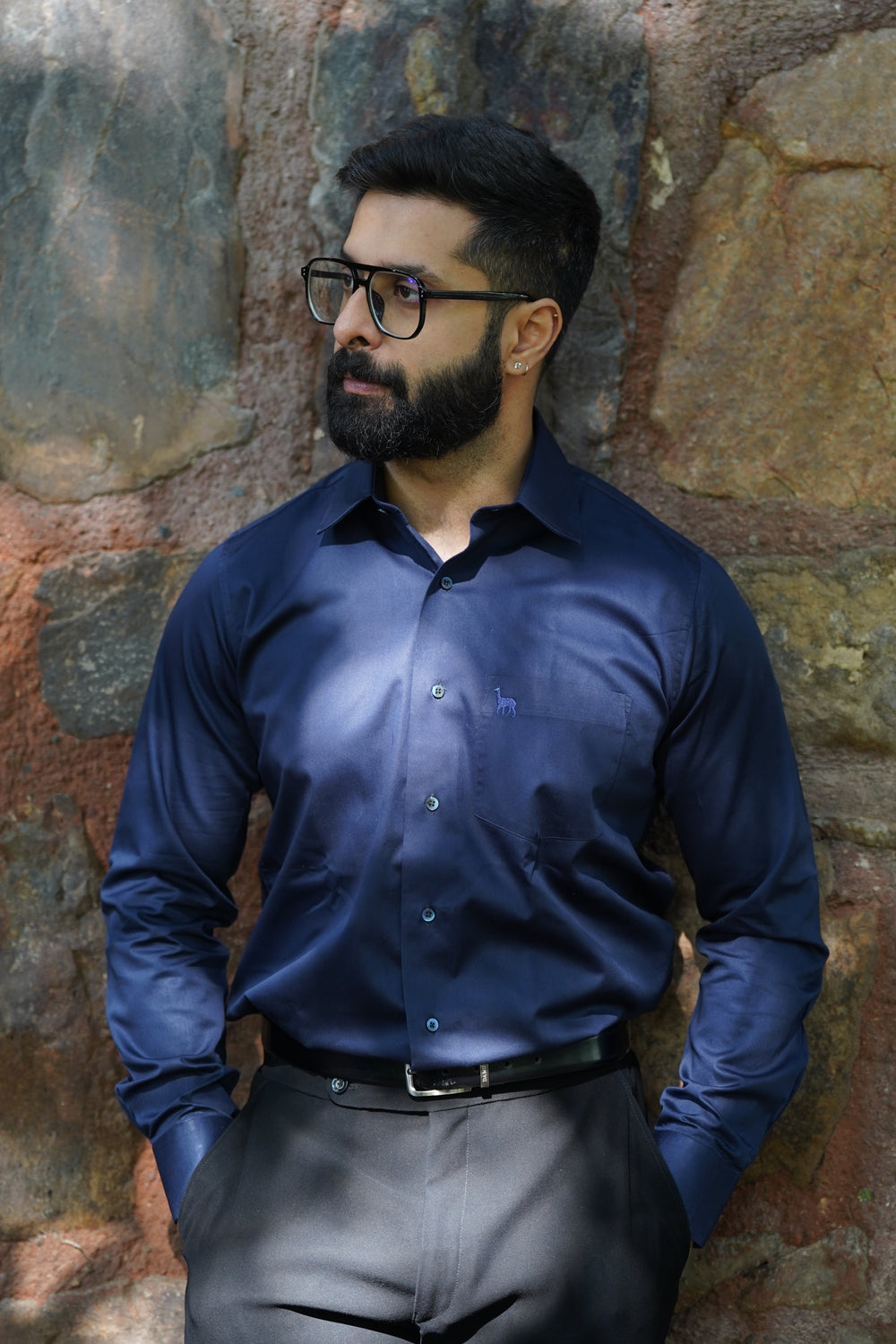 Navy Blue Wrinkle Free Shirt