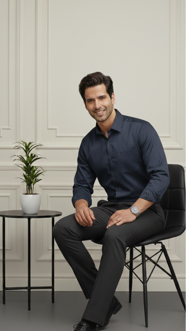 Navy Blue Wrinkle Free Shirt