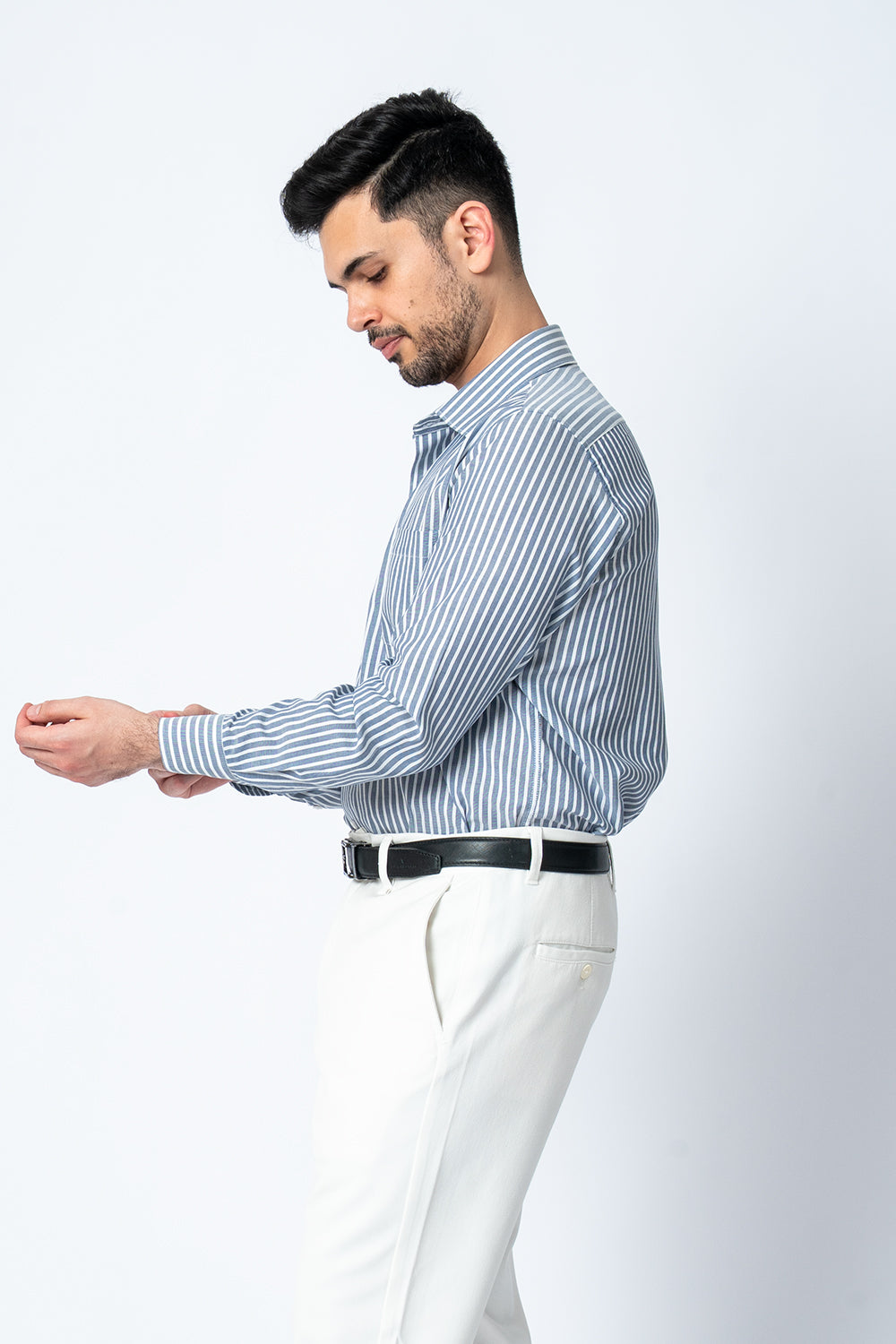 Grey Striped Formal Cotton Shirt
