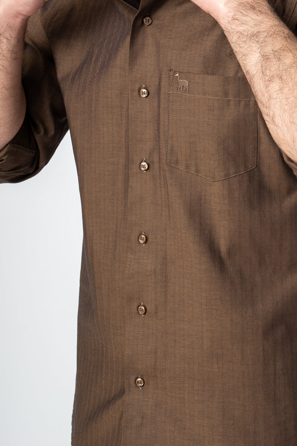 Self Strips Charcoal Brown Cotton Shirt