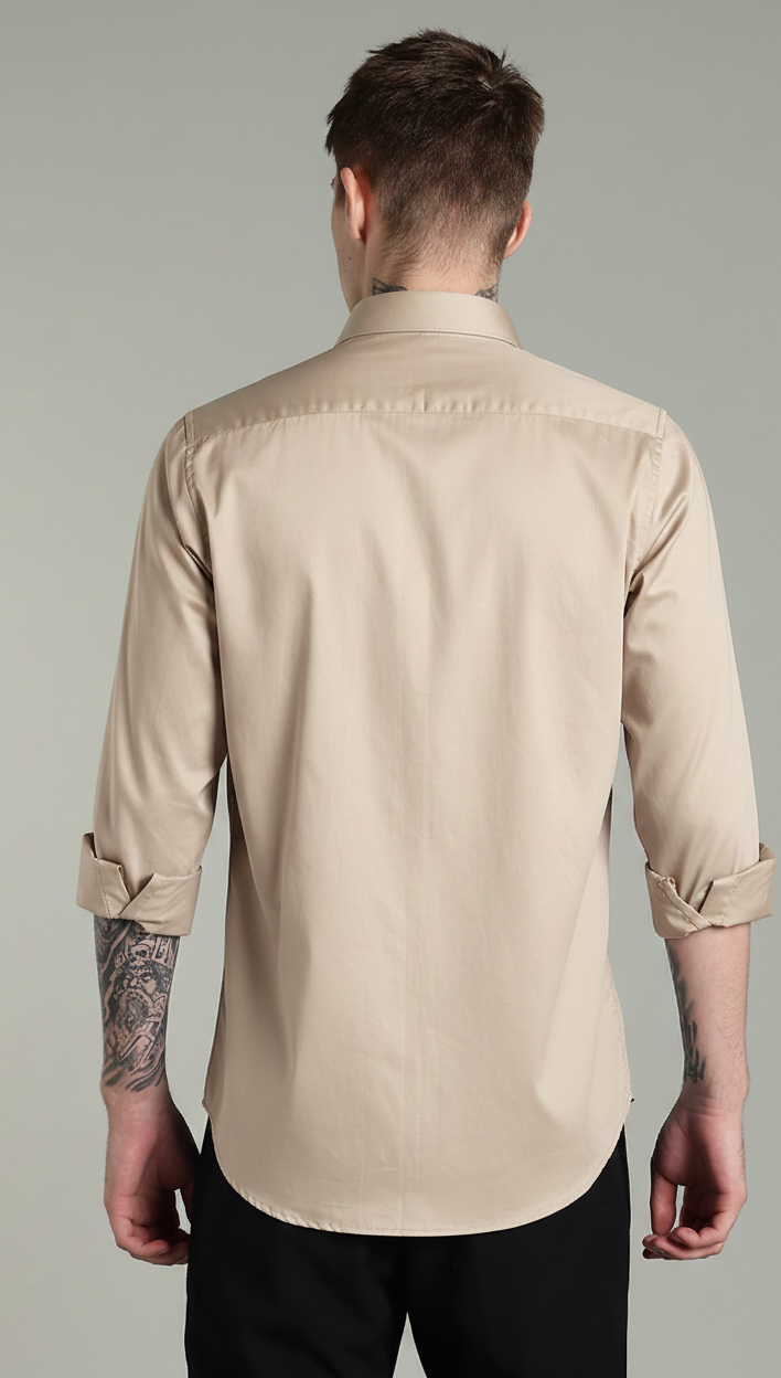 Wrinkle Free Titanium Beige Solid Cotton Shirt